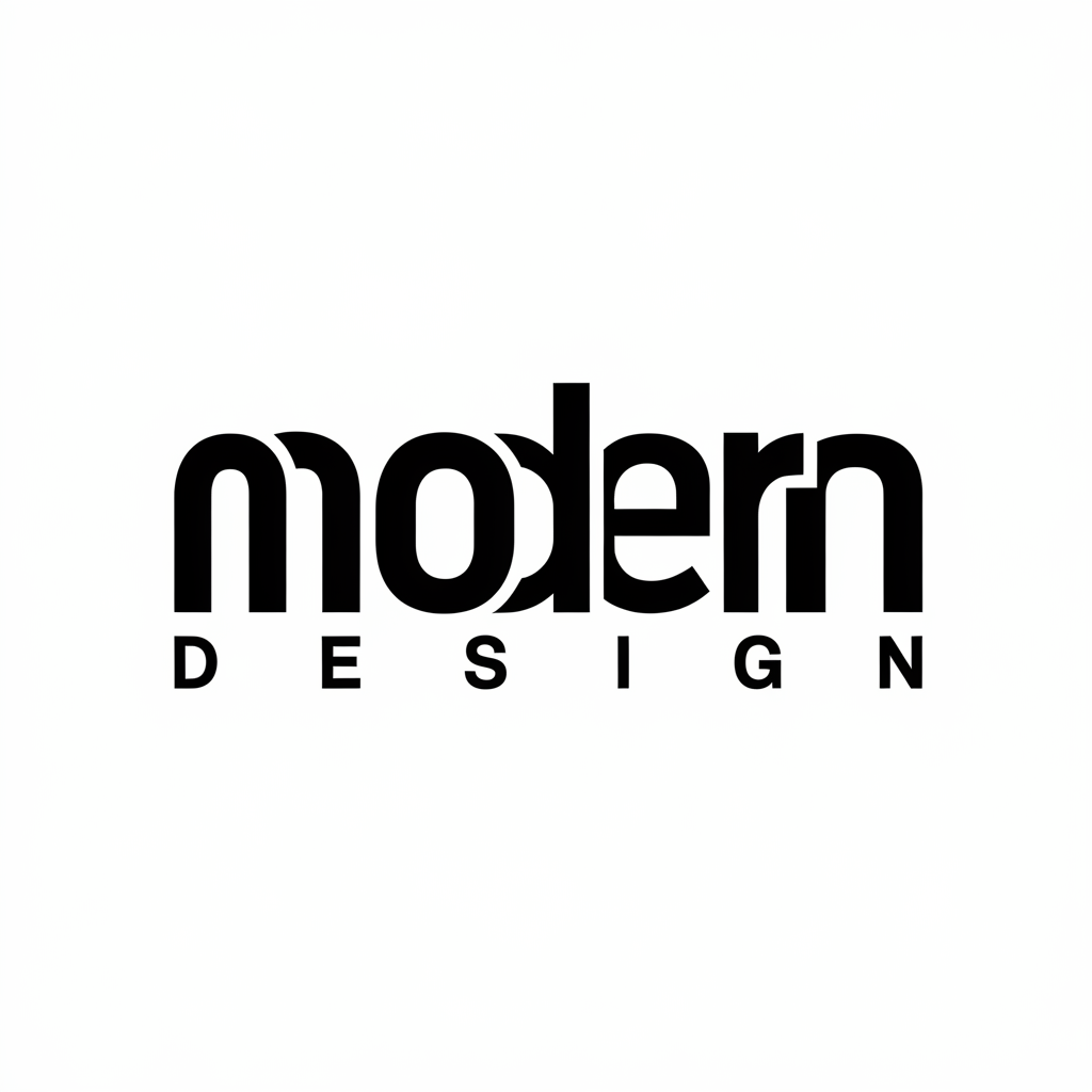 A logo for 'MODERN DESIGN'. The logo is predominantly in black and white, with the word 'MODERN' written in bold, uppercase letters. Below the word 'MODERN', the word 'DESIGN' is written in a slightly smaller font size. The design is minimalistic, with a clean and contemporary aesthetic.