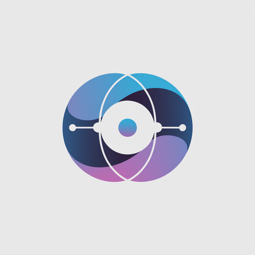 A minimalist logo icon design with a white background. There are two overlapping circles, one inside the other, with a smaller circle in the center. The larger circle has a soft gradient of blue and purple. The smaller circle is white. There is a single line that connects the two circles. The design is abstract and conceptual, representing data fusion and connections.