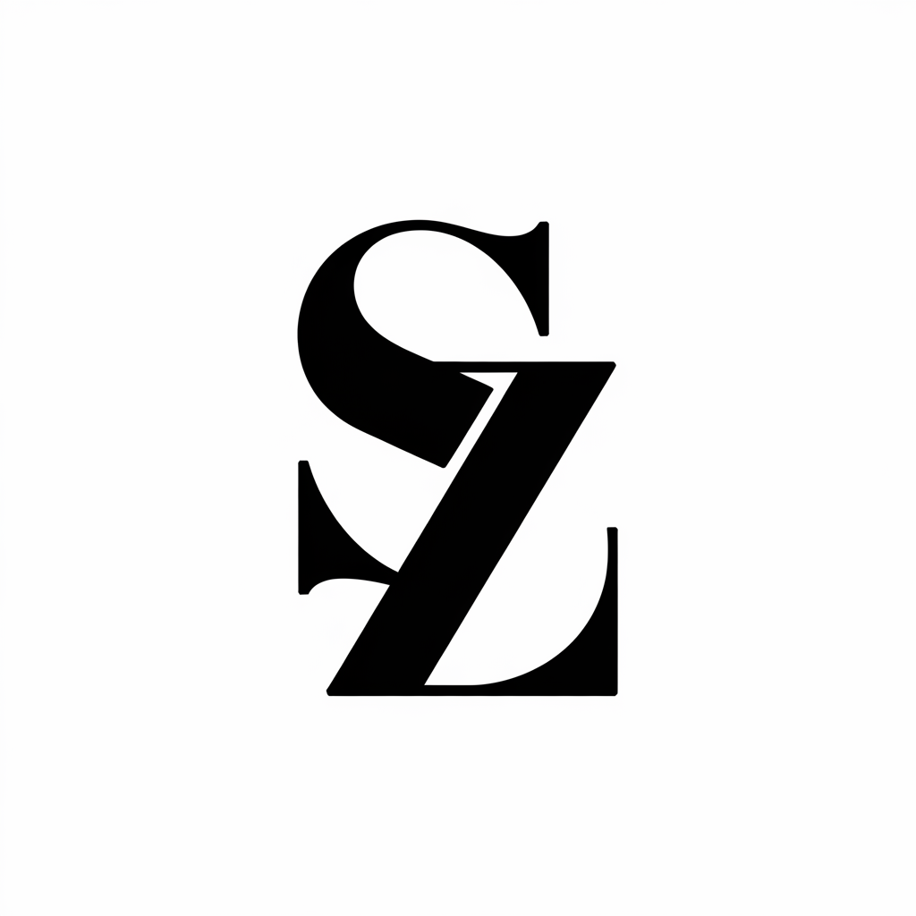 A logo icon design of the brand "snowzz" with a white background. The design is a stylized monogram using the initials "S" and "Z". The letters are interwoven and overlapping, creating a sense of elegance and unity. The letters are arranged in a way that makes them look artistic yet legible, with clean lines and balanced spacing. The design uses modern typography, with unique fonts that add personality while maintaining simplicity and sophistication.