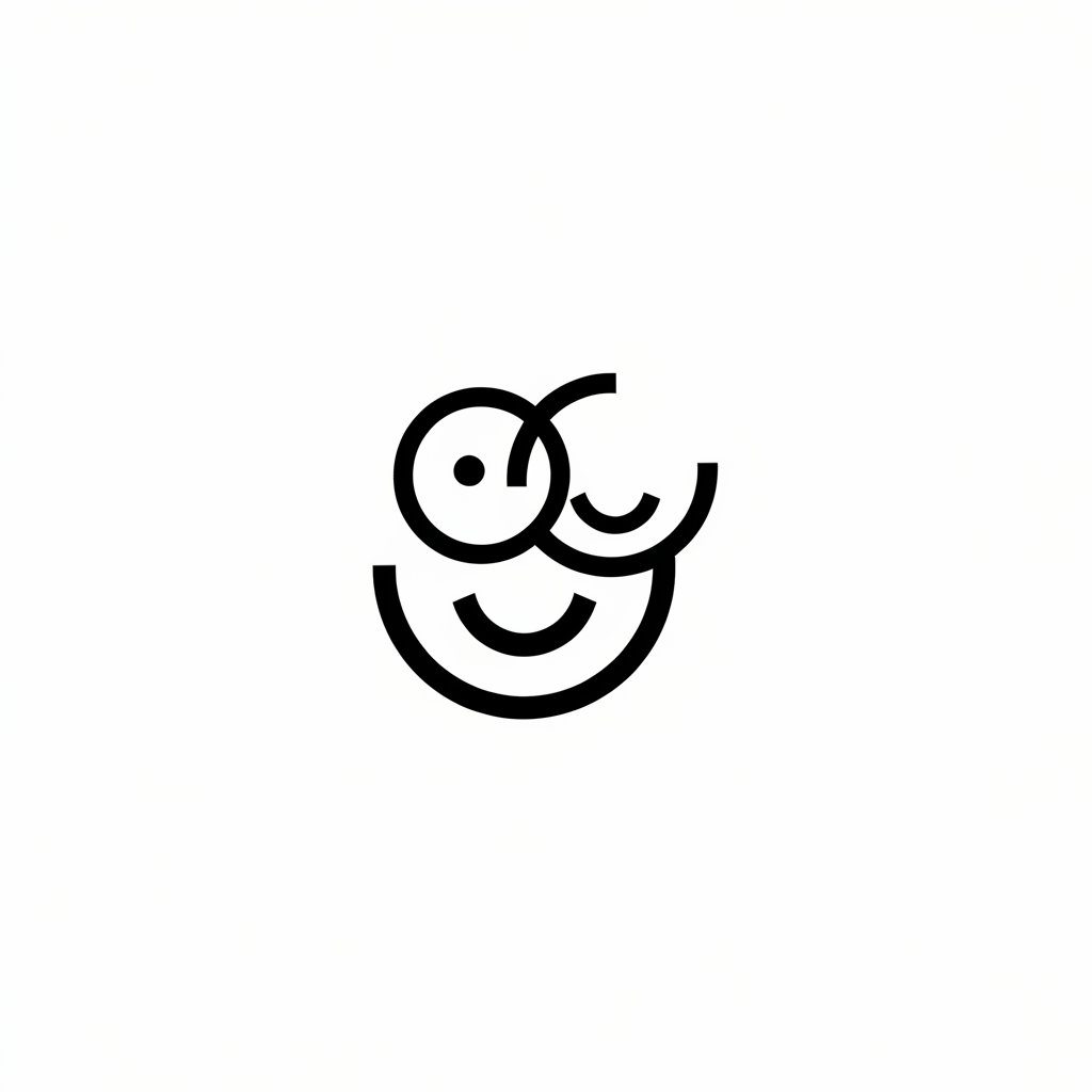 A minimalist logo icon with a white background, featuring two overlapping smiley faces. The smiley faces are made up of simple geometric shapes and lines, with a soft transition between the elements. The overall design is visually dynamic yet simple, and avoids any text or recognizable images.