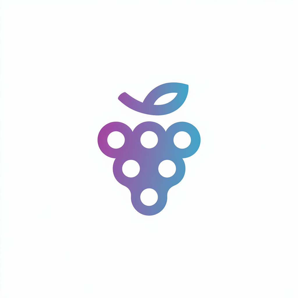 A sleek and minimalistic logo icon design with a smooth gradient of purple to blue. The design features a grape node, with the purple color representing the grape and the blue color representing the node. The gradient adds depth and dimensionality, creating a sense of movement and fluidity. The logo has a white background.