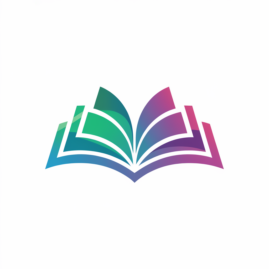 A contemporary and dynamic logo icon design of a fairy tale book open. The book is illustrated with smooth gradients, subtly transitioning between complementary colors. The gradient adds depth and dimensionality, creating a sense of movement or fluidity. The book's pages are slightly curled, adding a touch of realism. The logo is sleek and minimalistic, with a white background.